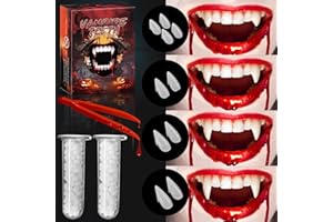 CPSYUB Vampire Teeth Fangs - 5 Pairs 4 Sizes Kids Vampire Fangs Halloween Accessories Party Cosplay Props Party Decor Sharp Fake Teeth with Glue for Vampire Makeup Kids Adults Men Women Gift