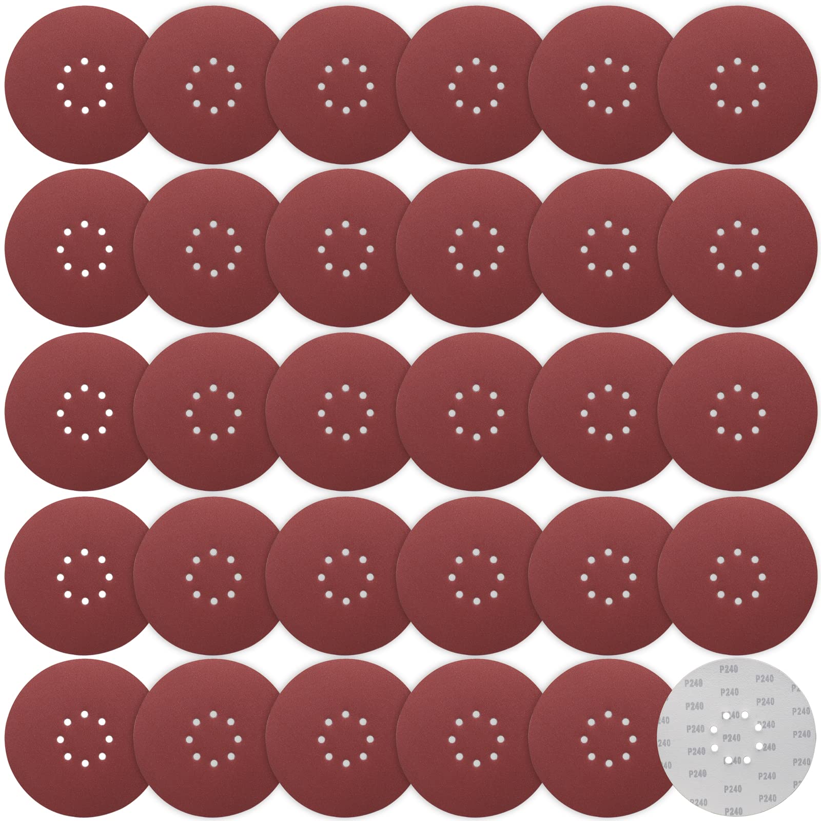 STEBRUAM 225mm Sanding Discs 240 Grit 30 Count, 9 Inch 8-Hole Sandpaper Hook and Loop Orbital Drywall Sander Sanding Pads