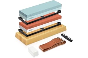 Whetstone Knife Sharpening Stone kit, Sharpening Stones includes 4 Side 400/1000 /3000/8000 Grit, knife sharpener with Nonsli