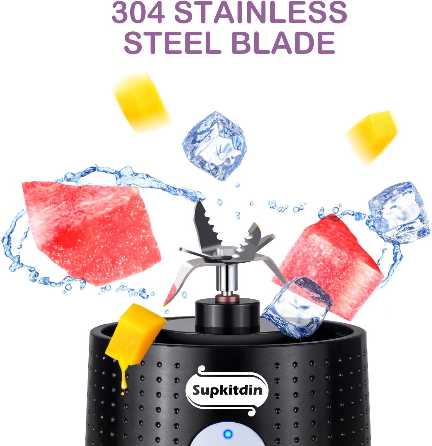 Supkitdin Portable Blender, Personal Mixer Fruit Rechargeable with USB, Mini Blender for Smoothie, Fruit Juice, Milk Shakes, 380ml, Six 3D Blades for Great Mixing (Black): Kitchen & Dining