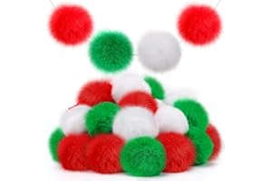 AULOCK 2'' Large Pom Poms for Crafts - 30 pcs Faux Fur Pompoms Fluffy Balls for Fall Decorations Christmas Handmade Gifts, Red/Green/White