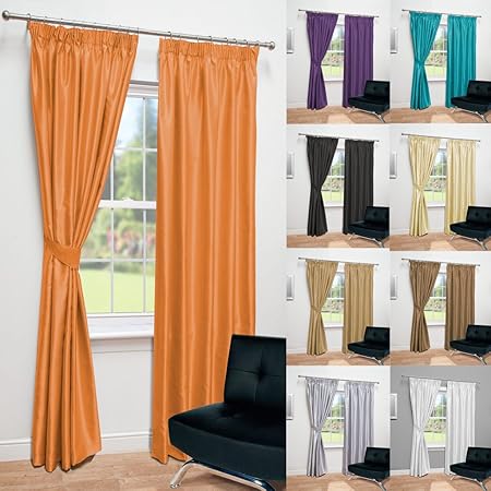 Luxury Faux Silk Fully Lined Pencil Pleat Curtains With Matching