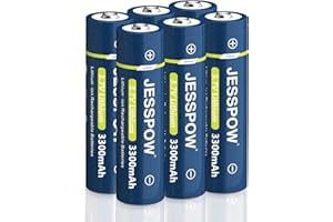 JESSPOW 6 Pack 3.7 Volt Button Top Rechargeable Batteries,Lithium Battery 3300mAh for Flashlights Headlamps Doorbells RC Cars Outdoor Garden Lights