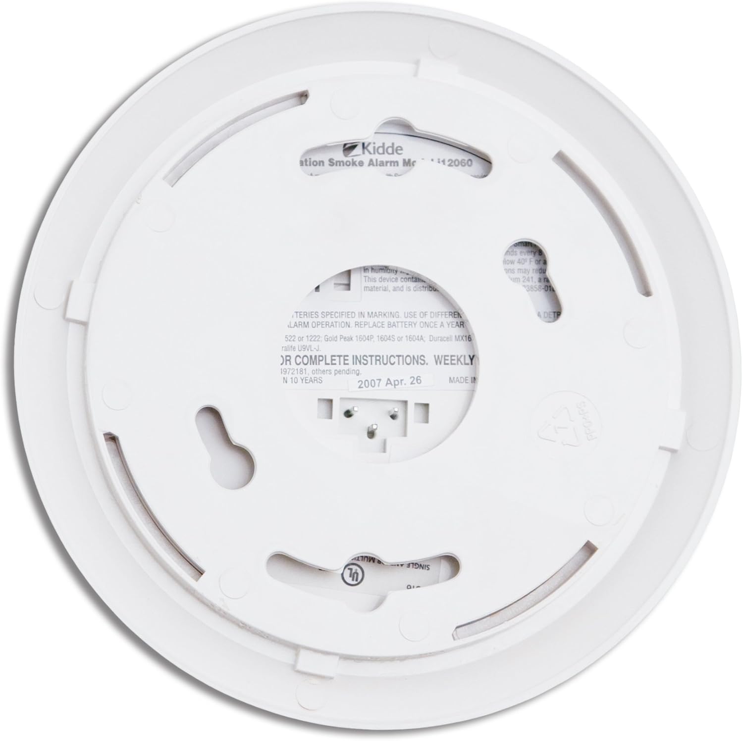 Kidde i12060 Hardwire with Front Load Battery Backup Smoke Alarm, 1 Pack, White - Smoke Detectors - 
