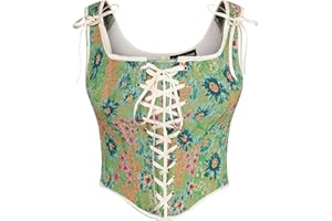 Scarlet Darkness Corset Tops for Women Renaissance Lace Up Floral Overbust Boned Bustier Bodice