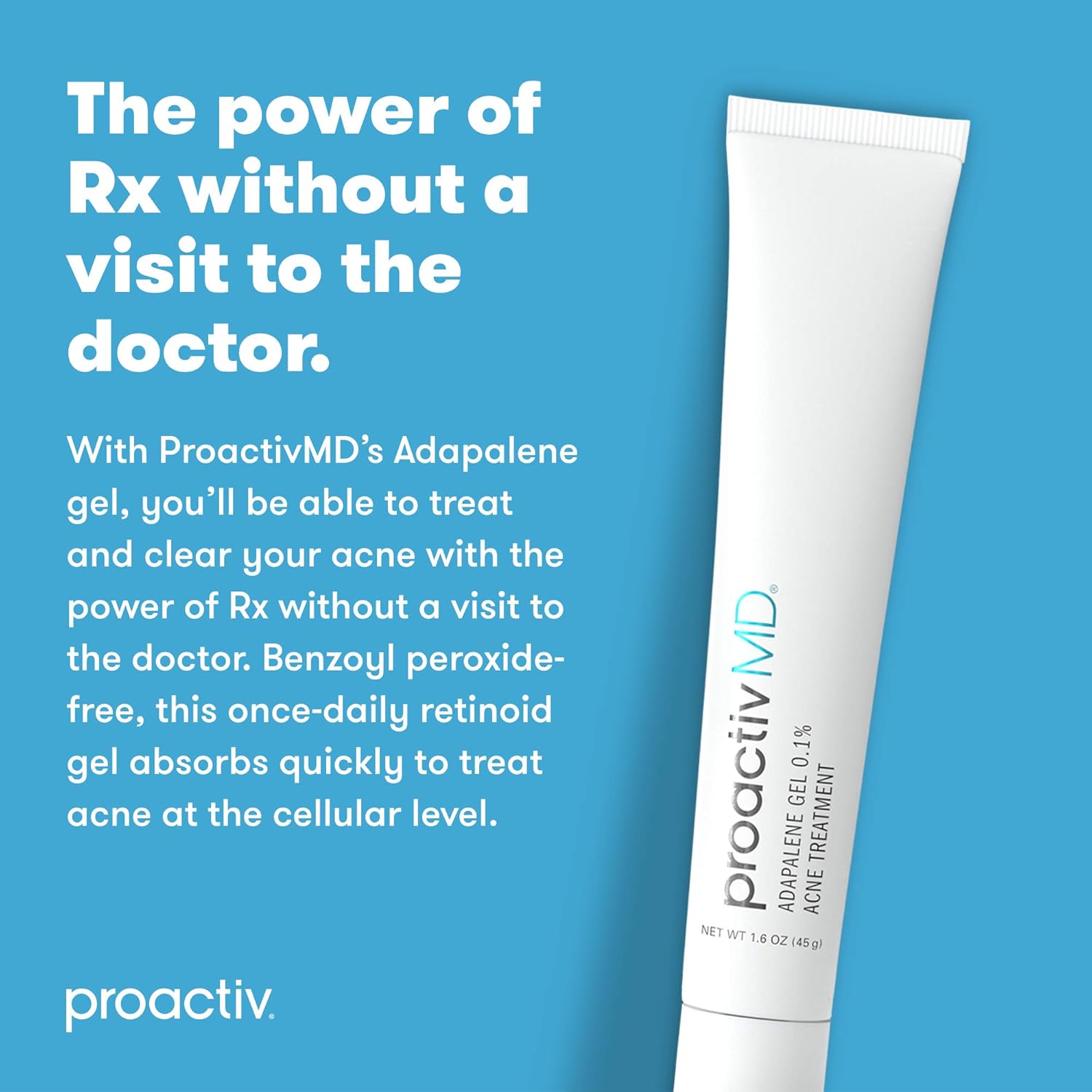 ProactivMD Adapalene Gel Acne Treatment - Prescription Strength Retinoids For Face and Body Acne, .1% Solution, 1.6 oz.: Beauty