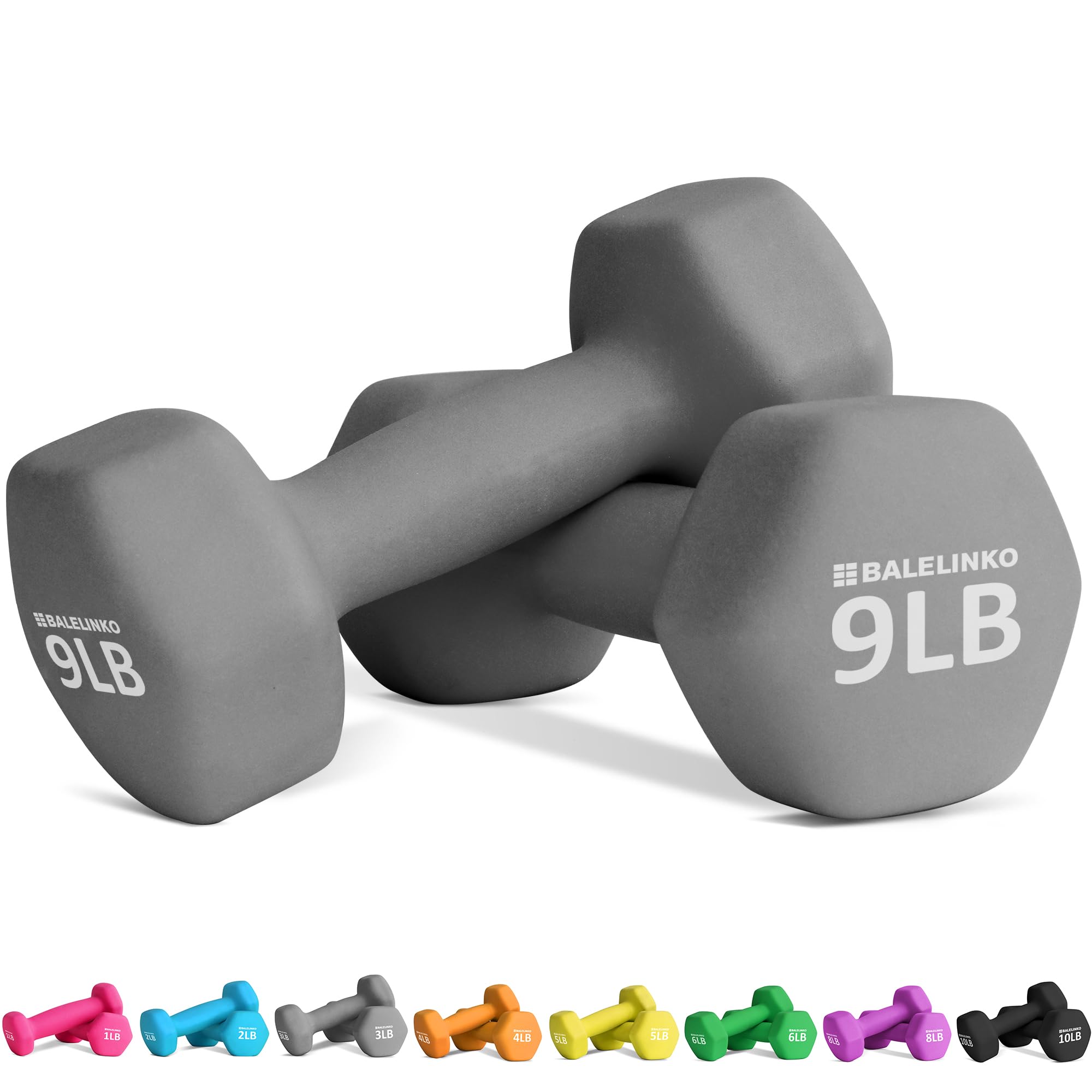 Balelinko Home Gym Equipment Workouts Strength Training Weight Loss Pilates Weights Yoga Sets Weights for Women, Men, Seniors and Youth, 9LB Grey, Pair Image