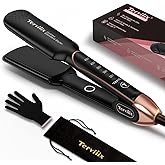 Flat Iron Hair Straightener by Terviiix - Ceramic & Tourmaline for Smooth, One-Swipe Results, Salon-Grade Wide 1-3/4 Inch Straightening Iron Gently Straightens Thick, Curly, Black & Natural Hair