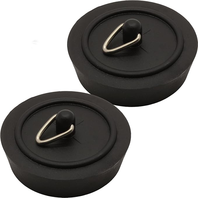 2x Small 38mm Black Rubber Sink Plug for Replacement Kitchen or