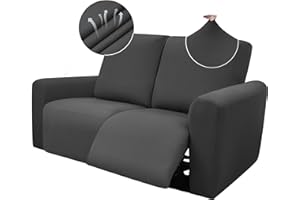 ROFASVCO Cool Reclining Loveseat Covers for 2 Cushion Couch Stretch 6-Pieces Recliner Sofa Covers 2 Seater Non Slip Washable Love Seat Recliner Slipcovers with Elastic Bottom (2 Seat, Dark Grey)