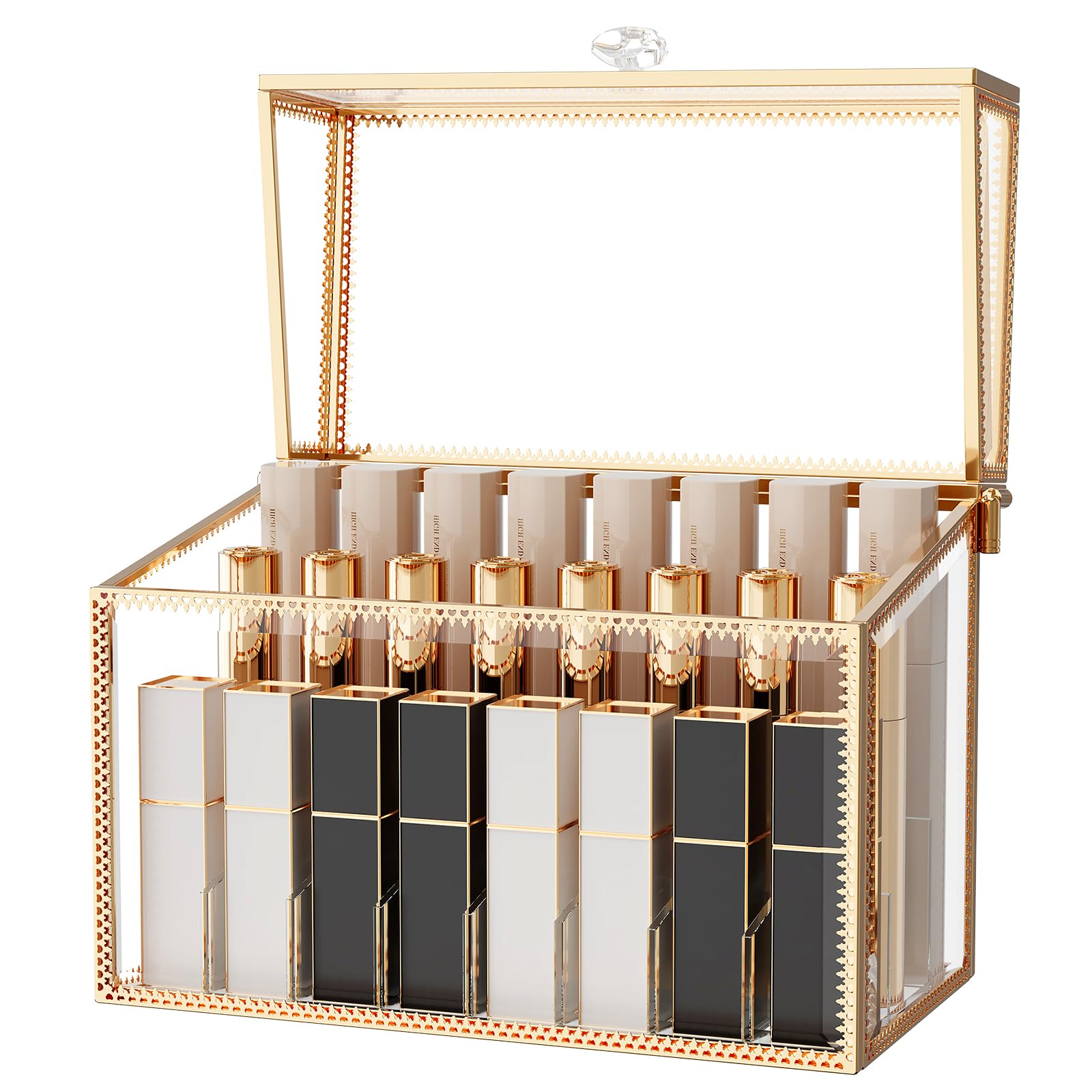 Photo 1 of Youdepot Lipstick Organizer Holder - 24 Spaces, Tempered Glass Lip Gloss and Perfume Organizer,Vanity Lipstick Holder and Organizer.