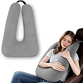 MROUEN Car Pillow for Kids – Comfort Travel Pillow for Car – Soft Cotton Support Cushion for Children and Adults on Long Trips (Gray)