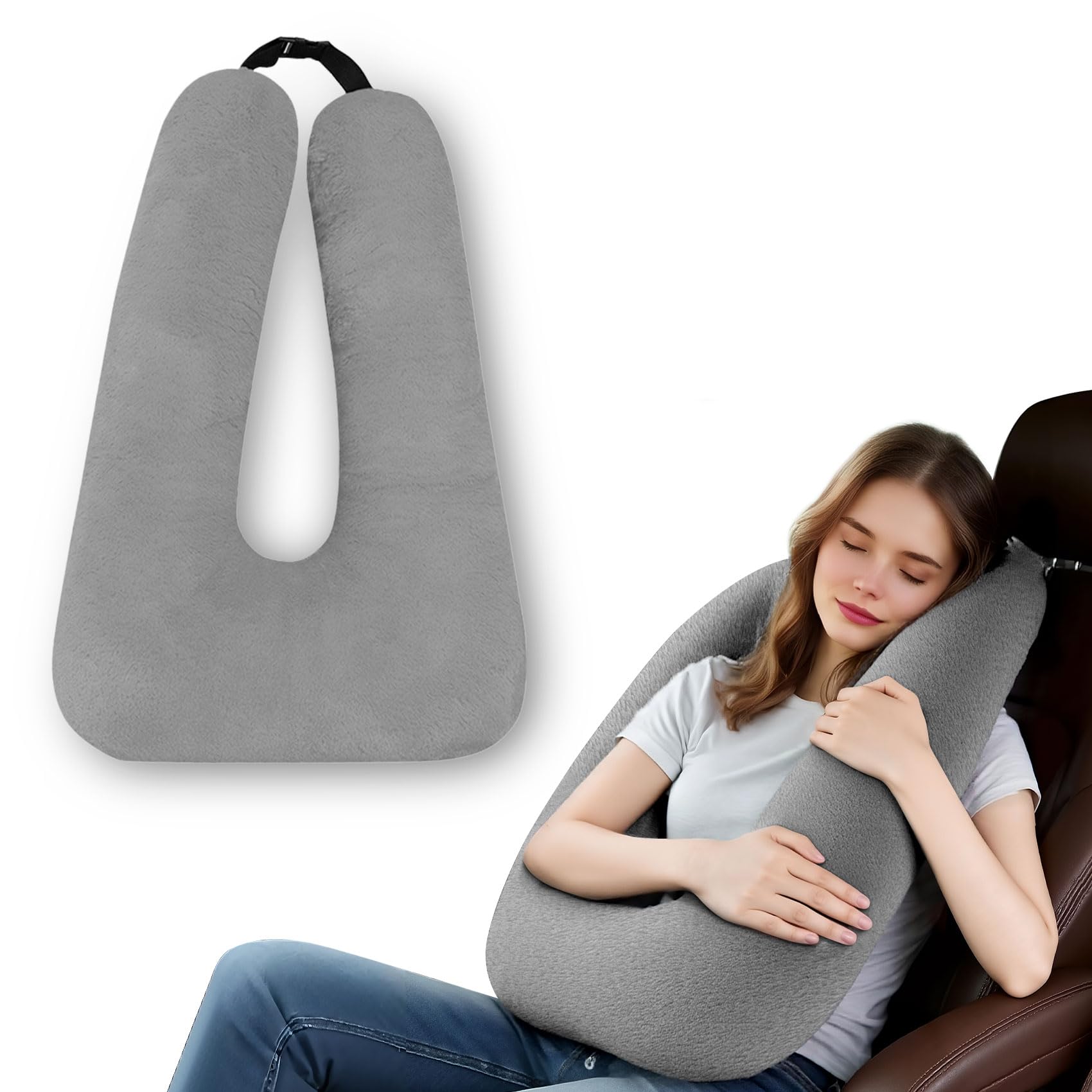 Photo 1 of MROUEN Car Pillow for Kids – Comfort Travel Pillow for Car – Soft Cotton Support Cushion for Children and Adults on Long Trips (Gray)