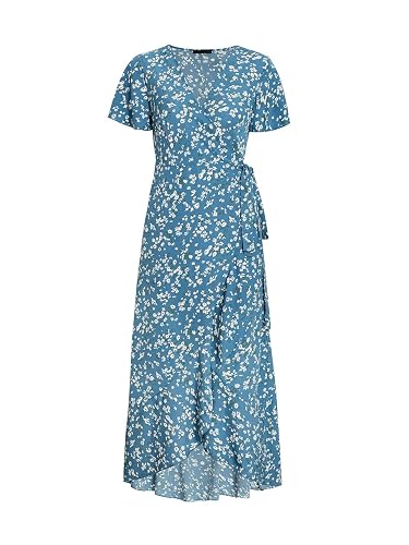 berrygo women's boho v neck ruffle floral wrap maxi dress BerryGo Women's Floral Wrap V Neck Ruffle Maxi Dress Casual Beach Short  Sleeve Long Dress with Slit Brick Red XXL at Amazon Women's Clothing store