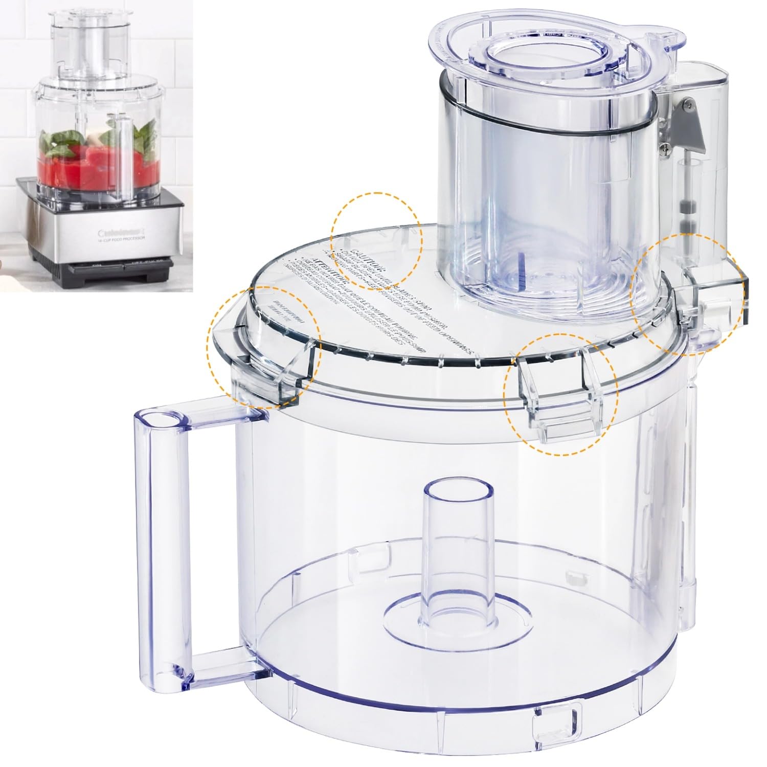 Photo 1 of 4 Locking Tabs Bowl DLC-005AGTXT1 Cover DFP-14NWBCT1 Food Processor 14-cup Work Bowl Kit Replacement with Pusher DLC-2014PT1,Fits Cuisinart DFP-14, DFP-14BCN, DFP-14BCNY