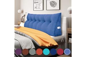WOWMAX Triangular Reading Pillow Large Bolster Headboard Backrest Positioning Support Wedge Pillow for Day Bed Bunk Bed with Removable Cover, Corduroy Jean Blue California King