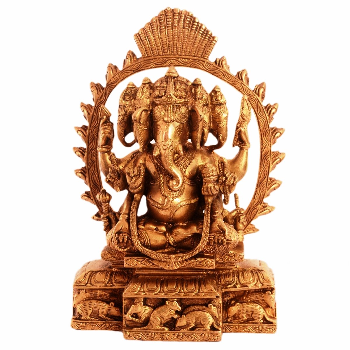 Purpledip Brass Idol Ganesha In Panchmukhi Avatar In Solid Brass Metal: Glorious Large Statue (11097)