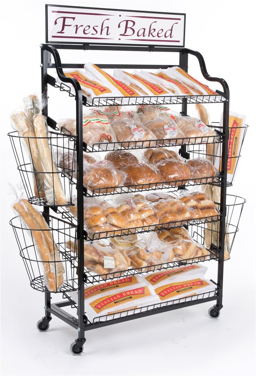 Displays2go 64 Inch Standing Baker's Rack with Six Tilting Shelves and Four Wire