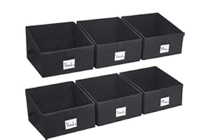 DECOMOMO Durable Closet Storage Bins, Fabric Trapezoid Storage Baskets for Shelves, Foldable Closet Organization (Black - 6 P