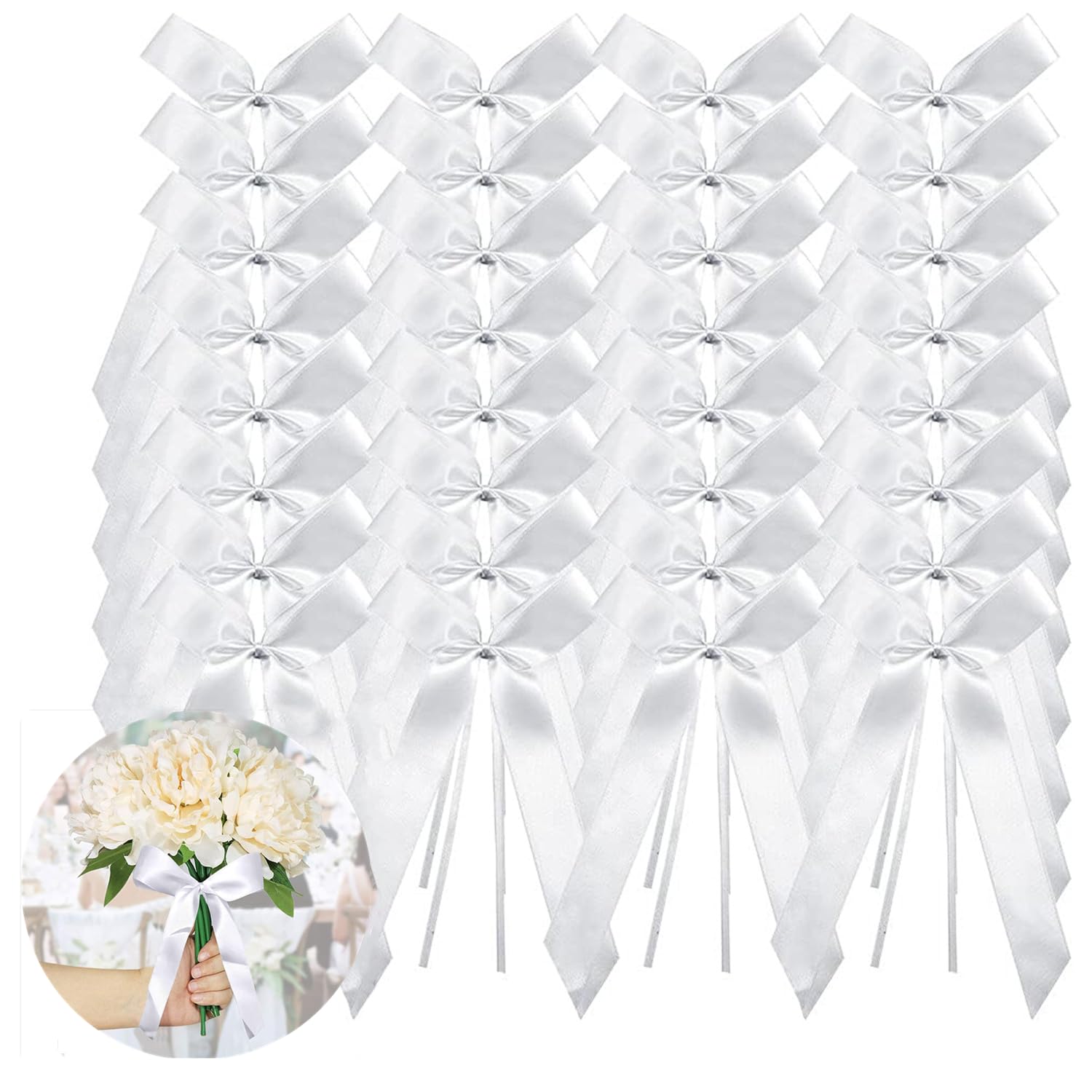 LATRAT C Satin Car Decoration, 100 Pieces Wedding Decoration Bows, Wedding Decoration Bow, Car Wedding Ribbon, Bow Decoration, Wedding Bows, Car Wedding Bows (White)