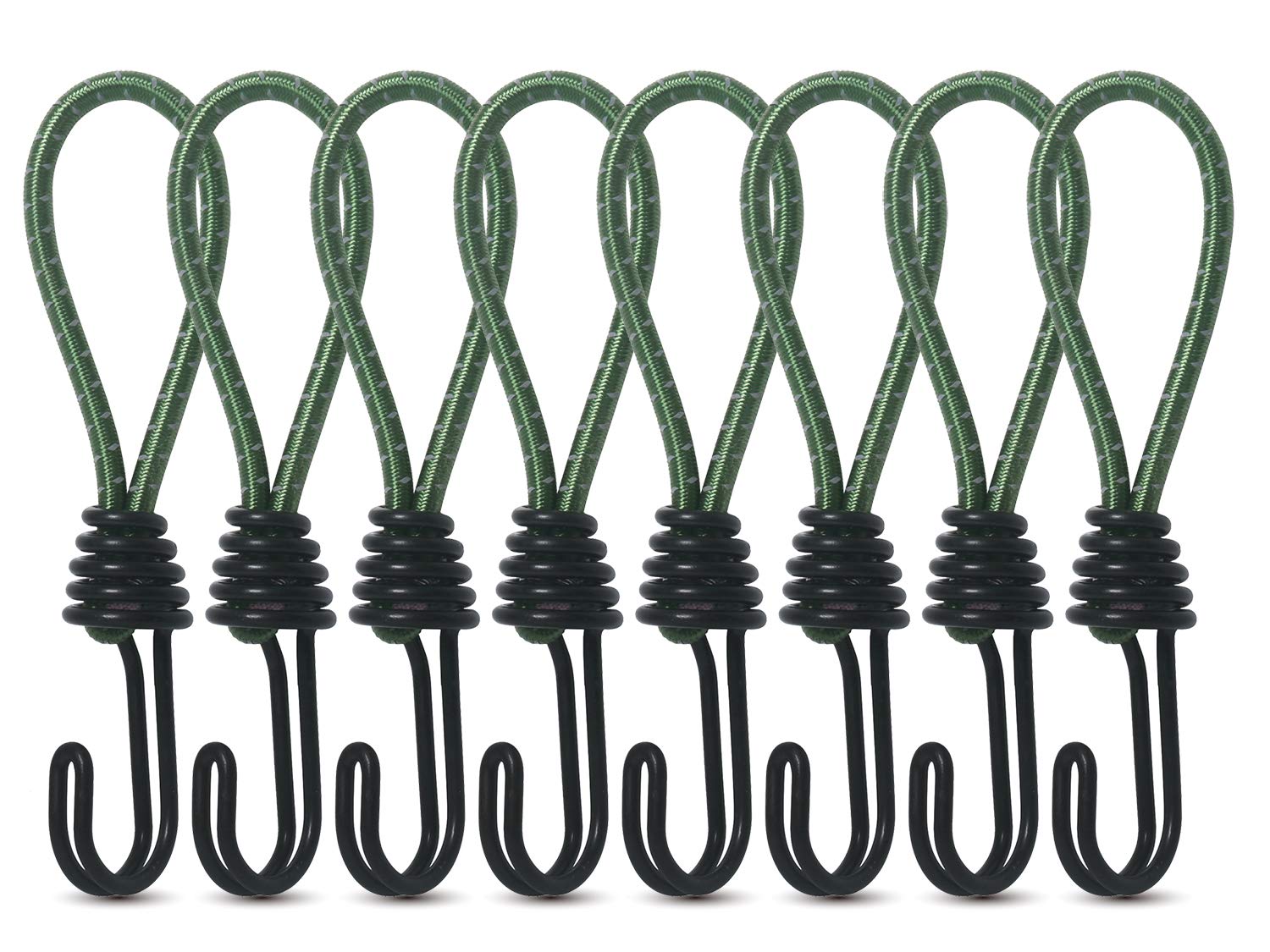 Outdoor Bungee Cords with Hooks - 8pcs Tent Elastic Rope Buckle Hook Spiral Hooks for Camping,Tent Tarp,Advertising Banners(green)