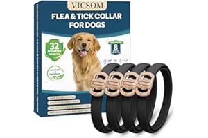 VICSOM Flea and Tick Collar for Dogs 4 Pack, 32 Months Prevention, Waterproof, Adjustable for Small Medium Large Dogs Puppies (Black)