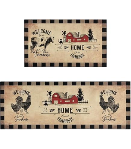 Farmhouse Kitchen Mats Sets 2 Piece, Rooster Kitchen Rugs Mats Non Skid Washable Kitchen Floor Mats Cushioned Floor Comfort Mats Home Office 18 X 48 1 - View #3