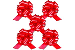 Instabows 5" Red Ribbon Pull Bows for Gift Wrapping Large Christmas Or Birthday Present 5 Pack of Pull Bow Nice for Easter Or Gift Basket Perfect As A Big Gift Bow