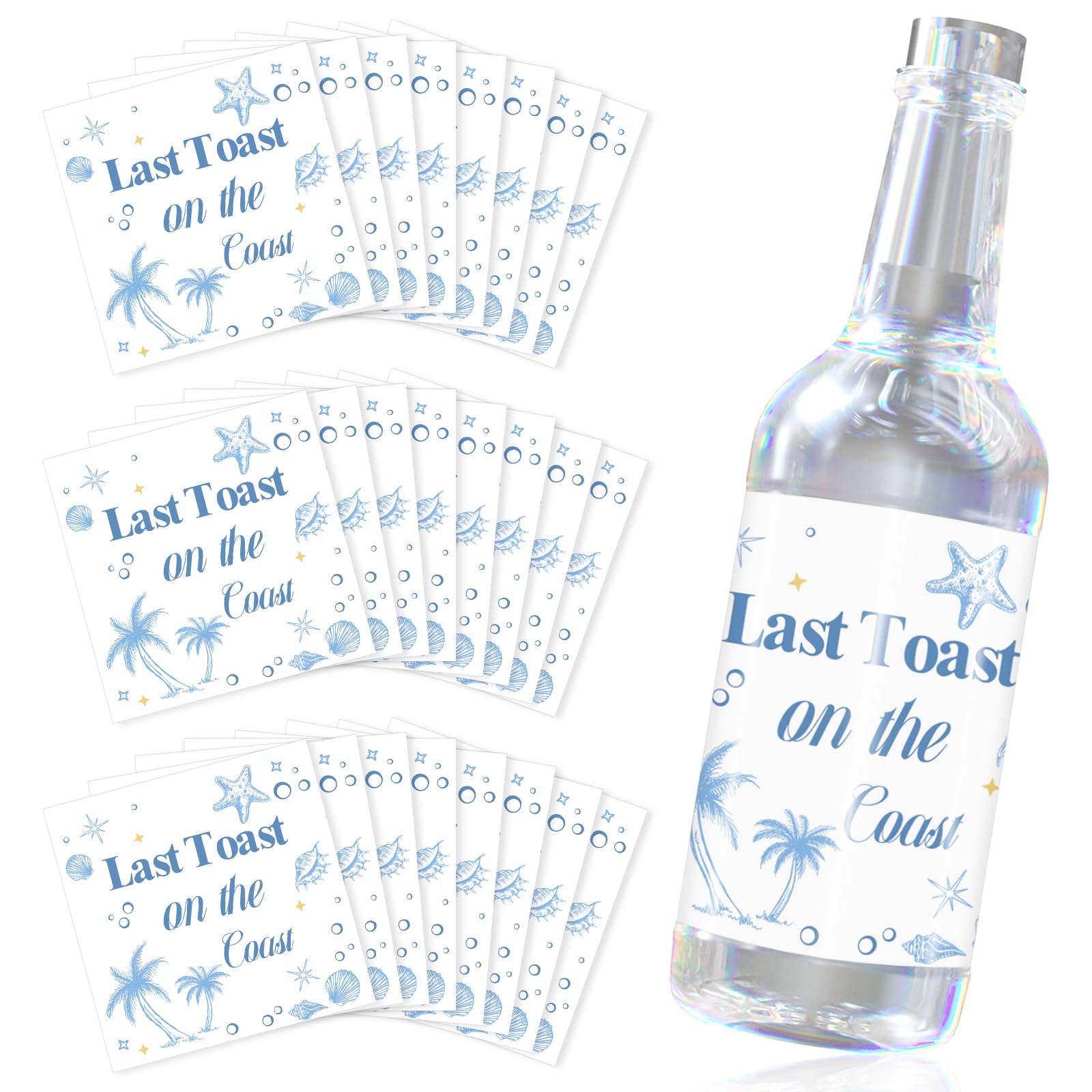 Photo 1 of 24pcs Wine Bottle Labels Stickers, 2in Last Toast on The Coast Bachelorette Liquor Labels Personalized Small Adhesive Label Decorations for 50ml Water Liquor Bottles Beach Party DIY Supplies