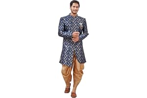 SHREYANVI Indian Designer Wedding Festive Wear Jacquard Fabric Indo-Western Sherwani Pajama Set For Men