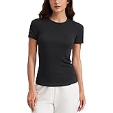 CRZ YOGA Womens Ribbed Modal Casual Short Sleeve Crew Neck Basic Shirts Going Out Soft Fitted Stretchy Athletic Workout Tops