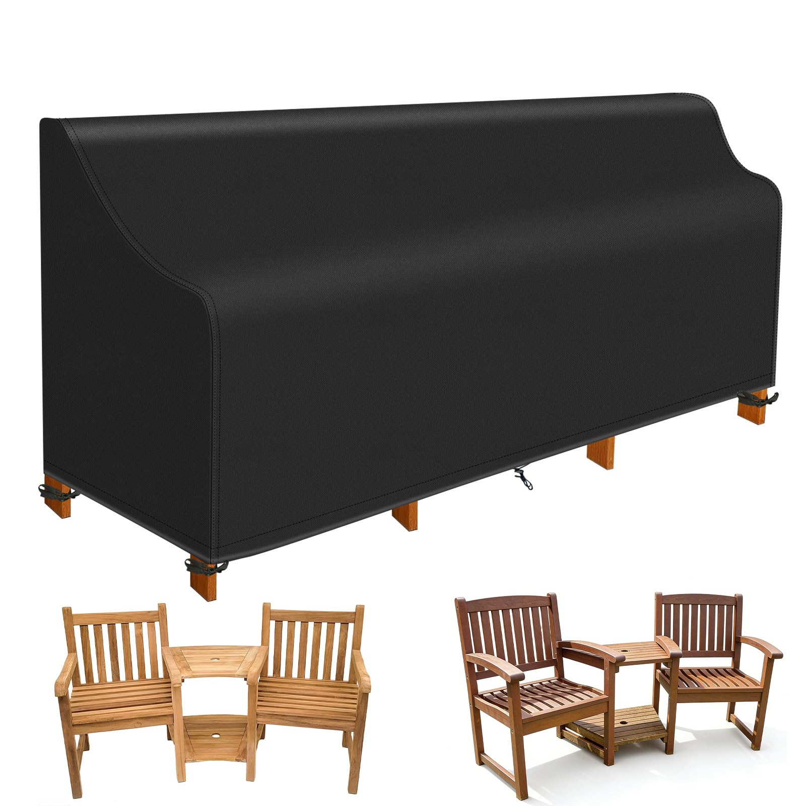 PATIO PLUS Outdoor Garden Loveseats Cover, Waterpoof Windproof Heavy Duty 420D Oxford Fabric, Suitable for 2 Seater Love Seat Patio Set L150/184cm*W60cm*H63/81cm Black