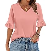 Zeagoo Womens Tops Dressy Casual Ruffle Sleeve V Neck Blouse Floral Printed Summer Tunics Office Work Top 2025 Trendy