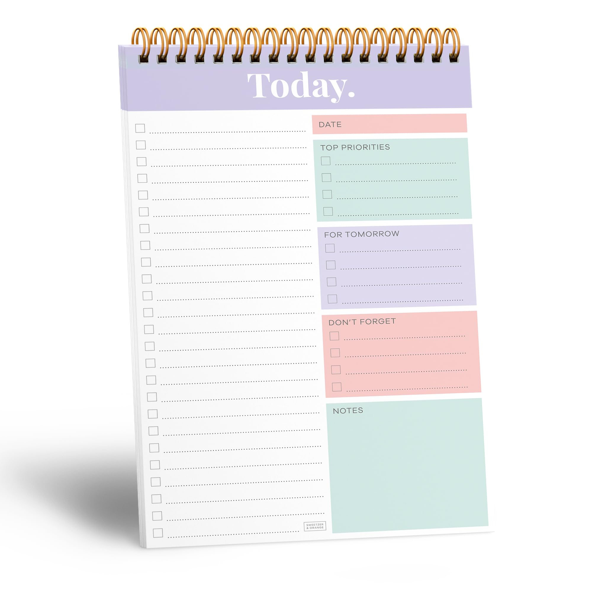 SWEETZER & ORANGE S&O Daily Planner Notepad for Productivity - 52 Page Every Day To Do Logbook- Undated Guide and Organizer - Routine work List Journal- Coiled Regular Task pad - MAUVE