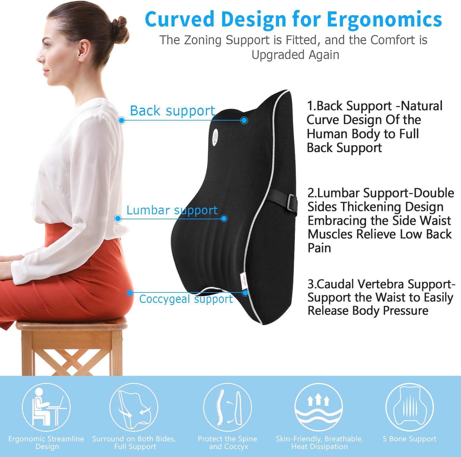 Lumbar Support Pillow,Memory Foam Back Support for Office Chair,Computer Chair,Car Seat,Recliner with Breathable 3D Mesh Cover,Ergonomic Design Orthopedic Backrest for Back Pain Relief: Kitchen & Dining