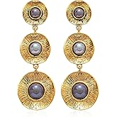 RLHRNDE Gold Round Geometric Earrings for Women Boho Gold Pearl Dangle Earrings Handmade Trendy Statement Earrings Vintage Wedding Jewelry Gifts