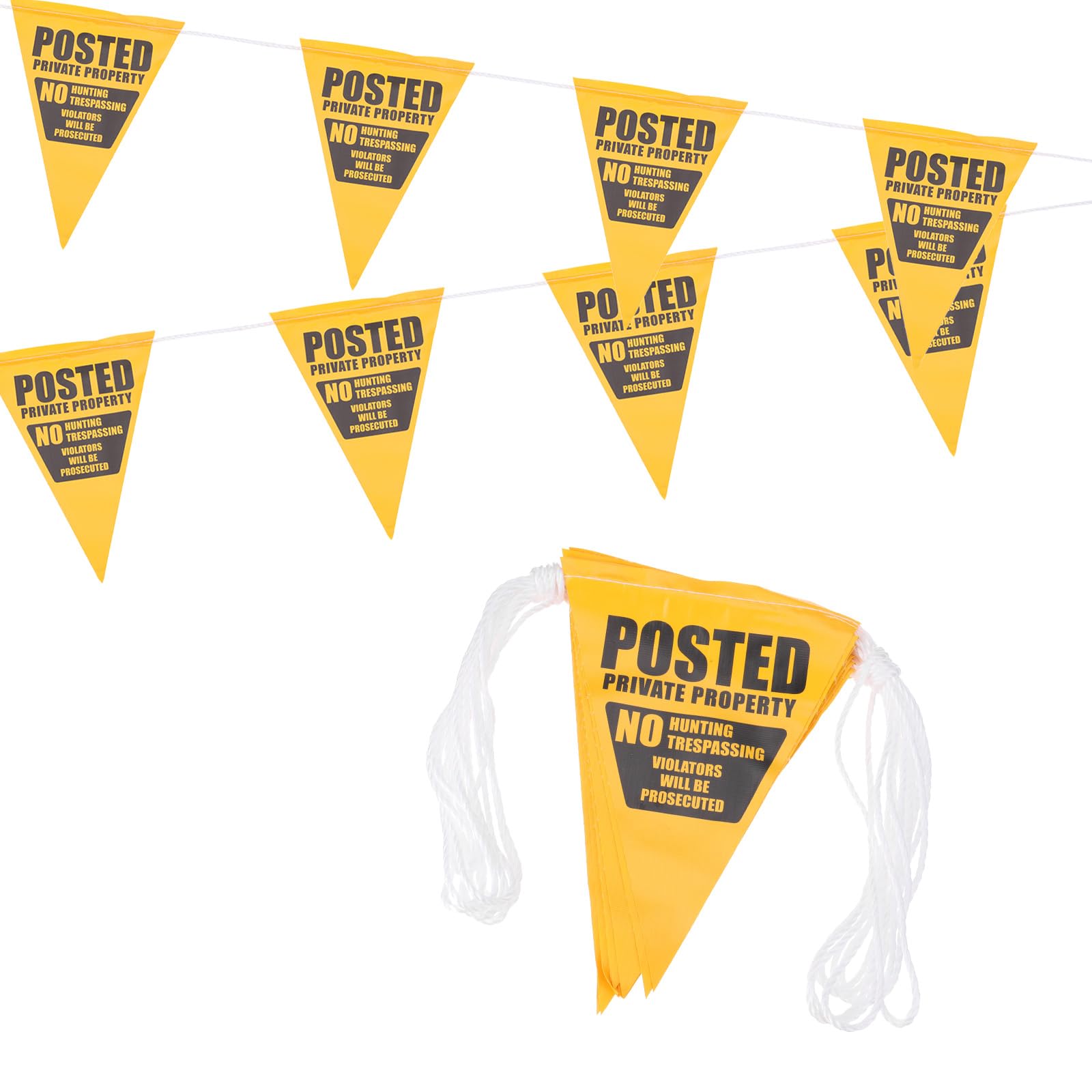 PATIKIL 37ft Pennant Banner Flags, 15 Yellow Triangle Safety Flags, 11M Length, 3mm Rope Diameter, Private Property Warning & Traffic Control