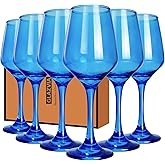 GLAZVIA Blue Wine Glasses Set of 6, 14oz Stemmed Crystal Glasses, Thick & Colored, Dishwasher Safe Stemware for Red or White, Gift for Party, Holiday, Anniversary, Restaurant, Home Bar, Daily Use