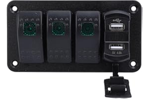 GOTOTOP 3 Gang Rocker Switch Panel, 12V 24V Aluminum Switch Panel with 4.8A Dual USB and Voltmeter Pre Wired for Marine Boat 