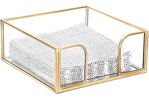 Sumnacon Cocktail-Sized Napkin Holder Square Glass Napkin Holder Table Gold Stylish Cocktail Napkin Holders for Kitchen Dinin
