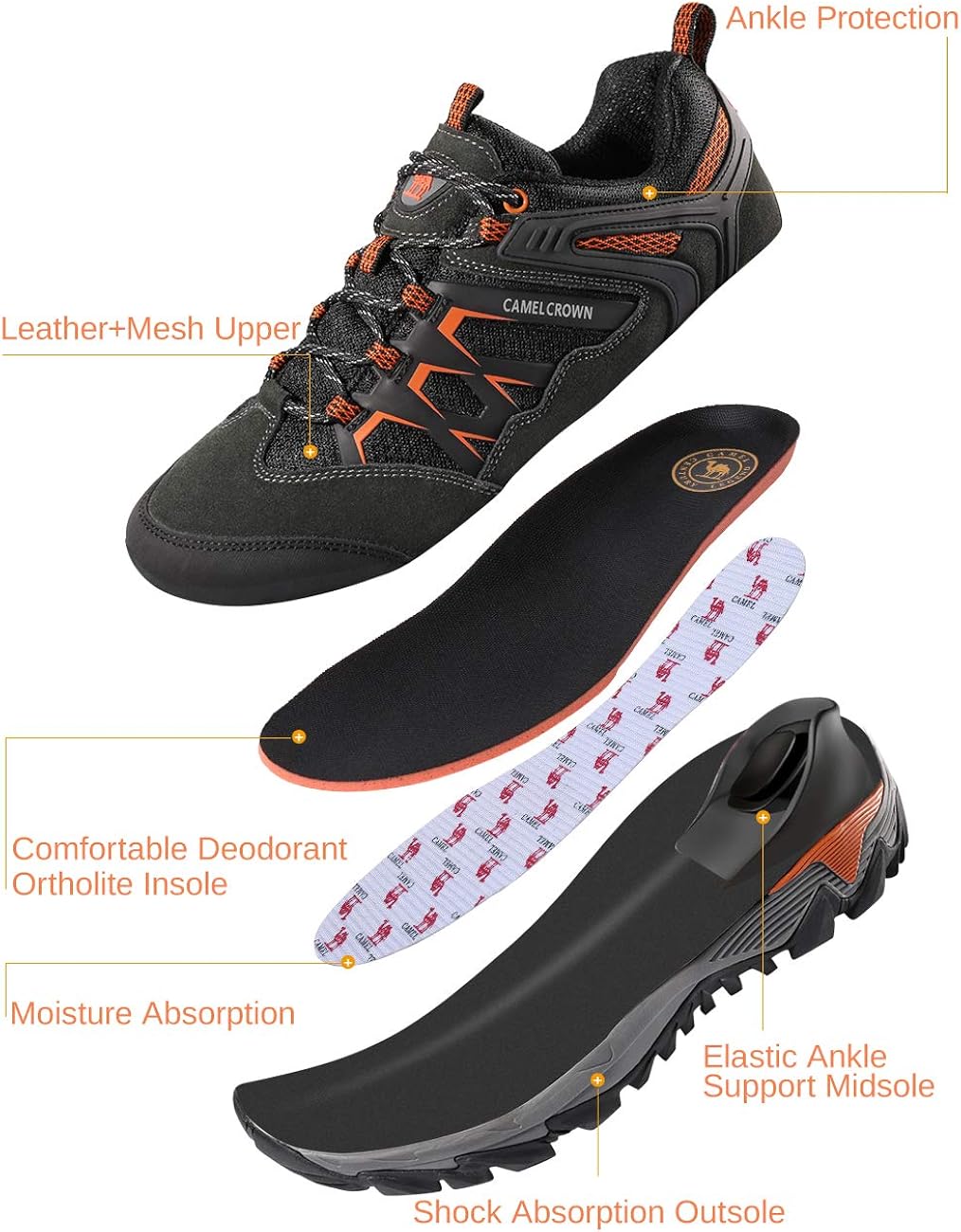  | CAMEL CROWN Hiking Shoes Men Breathable Non-Slip Sneakers Lightweight Low Top for Outdoor Trailing Trekking Walking | Hiking Shoes