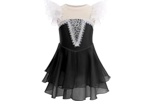 AFAVOM Figure Skating Dress for Girls Sequin Flower Mesh Ice Skating Dress Ballet Dance Leotard Dress for Competition Costume