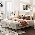 Gizoon Queen Bed Frame with Wingback Headboard, Upholstered Platform Bed, Wooden Slats, Noise-Free, No Box Spring Needed, Easy Assembly