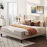 Gizoon Queen Bed Frame with Wingback Headboard, Upholstered Platform Bed, Wooden Slats, Noise-Free, No Box Spring Needed, Easy Assembly