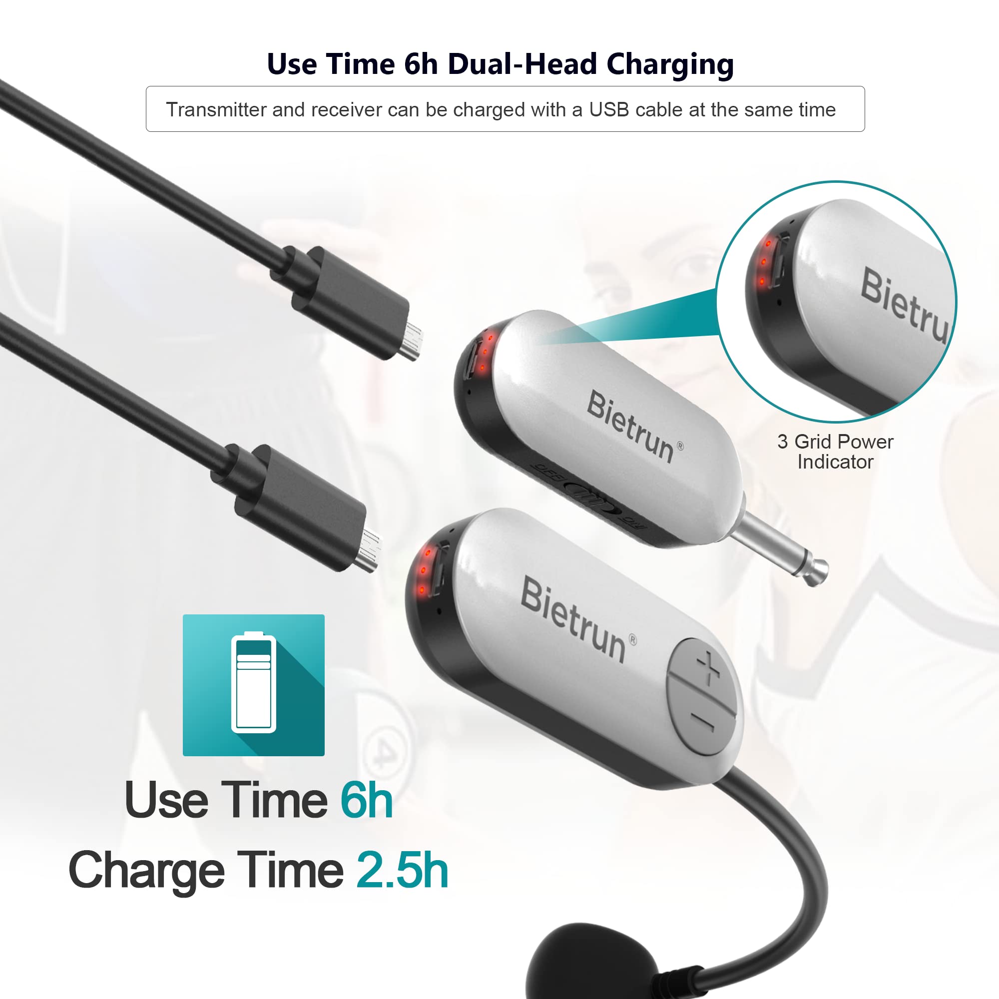 Bietrun UHF Wireless Microphone Headset, 165ft Range, Working Time 6H, 1/4''Plug, Wireless Headset Mic ＆Handheld Mic 2 in 1, for Karaoke Speaker, Amplifier, Speakers, PA System, Teaching, Fitness