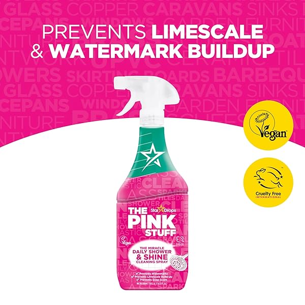THE PINK STUFF MIRACLE DAILY SHOWER & SHINE SPRAY – 30OZ BATHROOM CLEANER FOR GLASS, TILE, MIRRORS & CHROME – PREVENTS SOAP SCUM & WATERMARKS – NO RINSE SPRAY & LEAVE FORMULA