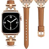 Leather Band Compatible with Apple Watch Bands for Women, Dressy Fancy Strap for iWatch Series 11/10/9/8/7/6/5/4/3/2/1/se/Ultra/Ultra 2(49mm 46mm 45mm 44mm 42mm,Light Brown/Rose Gold)