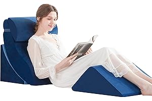 A2ZCOMFY Memory Foam Wedge Pillow Set for Sleeping, Post Surgery, Back Pain Relief - Blue