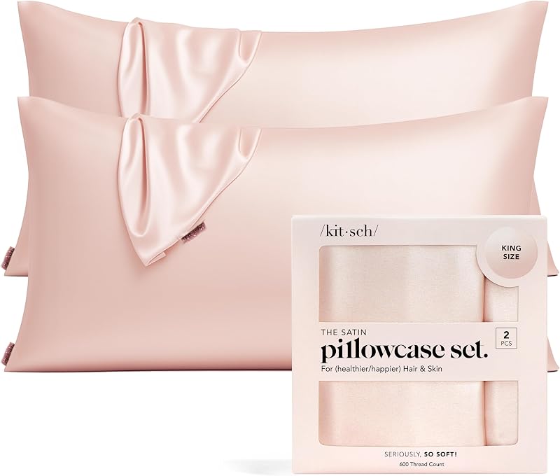 Kitsch Satin Pillowcase with Zipper King 2 Pack Blush 600TC Equivalent