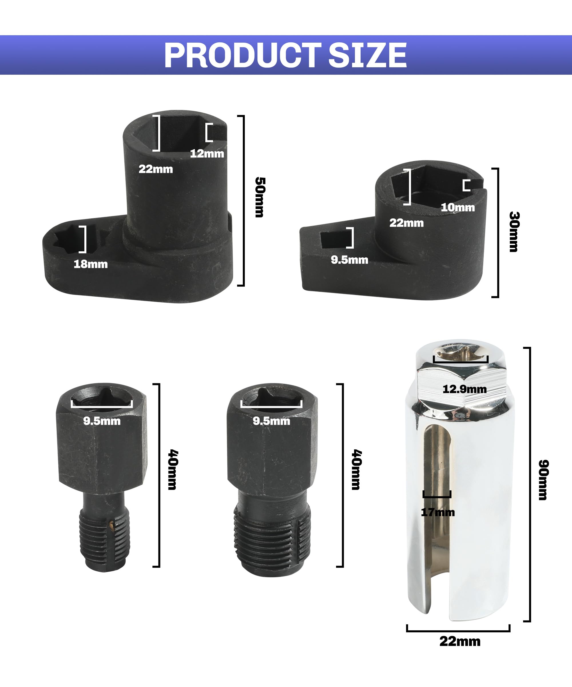 Rlokciy 5-Piece Forged O2 Oxygen Sensor Socket & Thread Chaser Set - Automotive Tool Kit For Sensor Removal